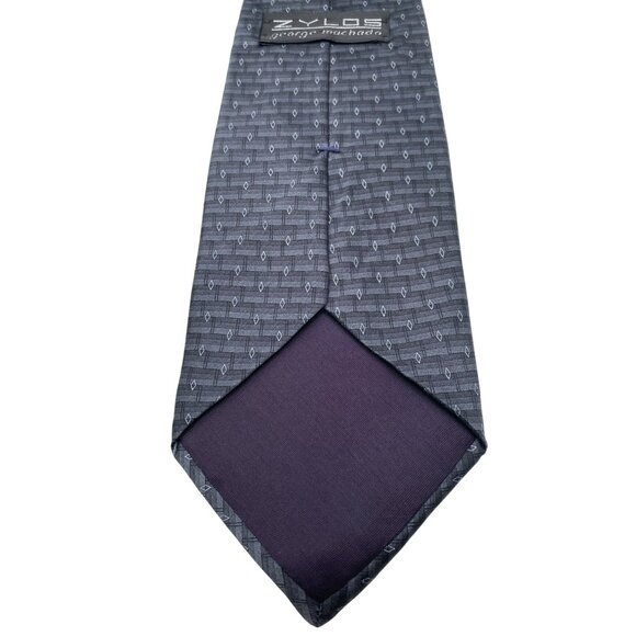 Zylos George Machado Black Gray Geometric Silk Tie Neck Luxury Vintage Mens - Picture 4 of 6